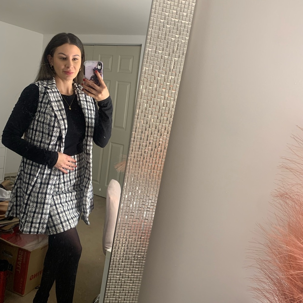 Women's Black and White Plaid Coat